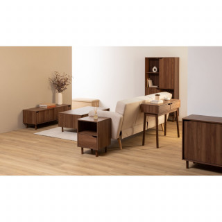Chevet 1 tiroir et 1 niche effet noyer SLIDY - Marron