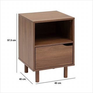 Chevet 1 tiroir et 1 niche effet noyer SLIDY - Marron