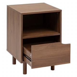 Chevet 1 tiroir et 1 niche effet noyer SLIDY - Marron