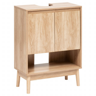 Meuble sous vasque 2 portes et 1 niche effet bois naturel ABANA - Beige