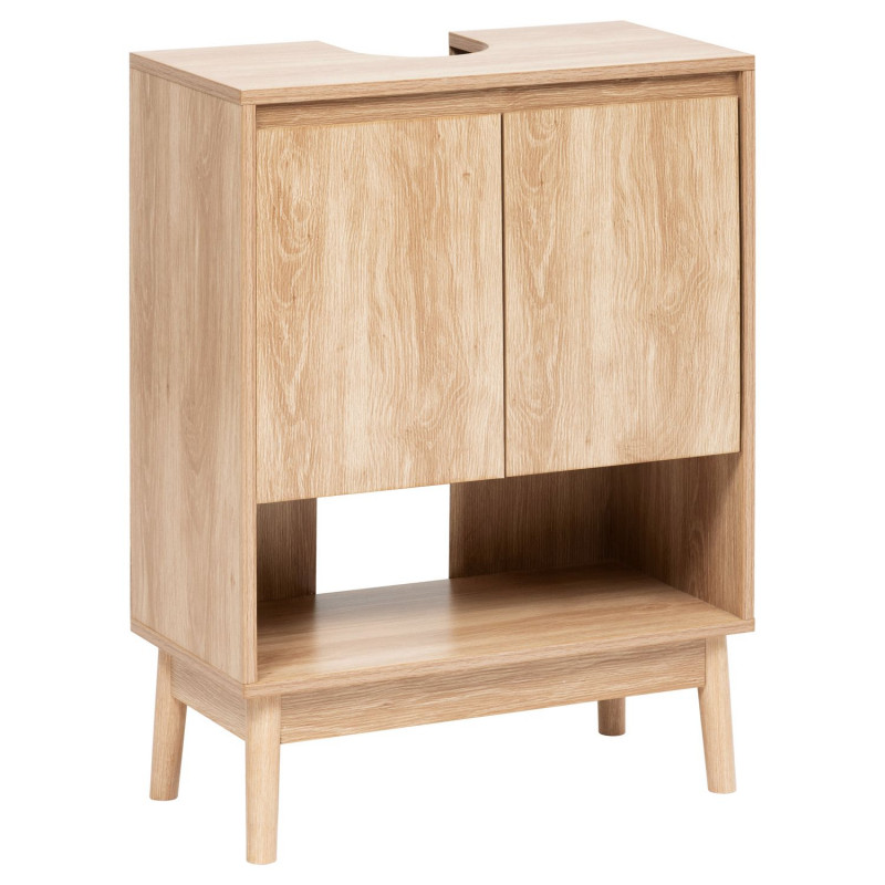 Meuble sous vasque 2 portes et 1 niche effet bois naturel ABANA - Beige