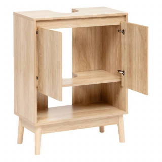 Meuble sous vasque 2 portes et 1 niche effet bois naturel ABANA - Beige