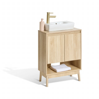 Meuble sous vasque 2 portes et 1 niche effet bois naturel ABANA - Beige