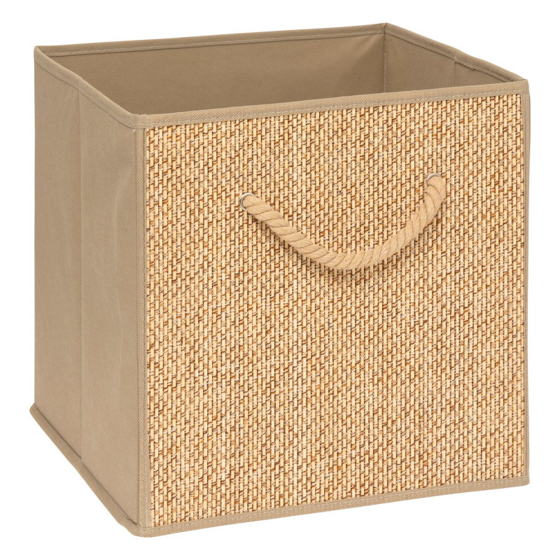 Boîte de rangement effet rotin STEMY - L. 31 x l. 31 x H. 31 cm - Beige
