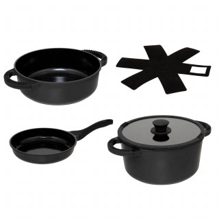 Batterie de cuisine en fonte d'aluminium - 4 pièces - Noir