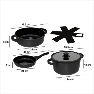 Batterie de cuisine en fonte d'aluminium - 4 pièces - Noir
