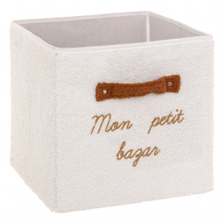 Boîte de rangement en bouclette MON PETIT BAZAR - L. 29 x l. 29 x H. 29 cm - Blanc