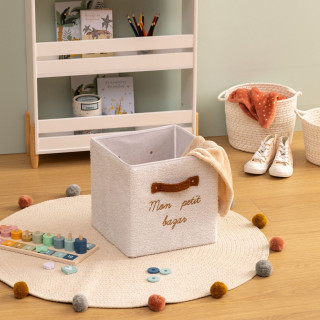 Boîte de rangement en bouclette MON PETIT BAZAR - L. 29 x l. 29 x H. 29 cm - Blanc