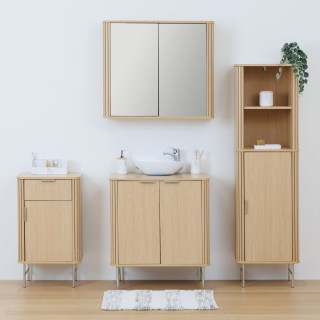 Meuble bas 1 porte et 1 tiroir effet bois clair LIORA - Beige