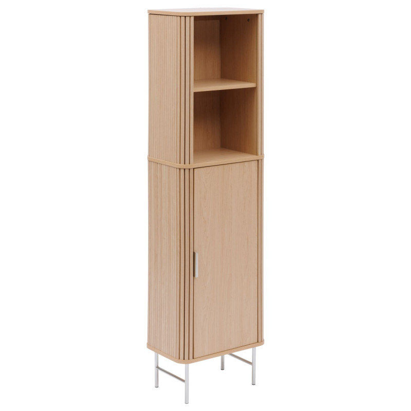 Colonne 1 porte et 2 niches effet bois clair LIORA - Beige
