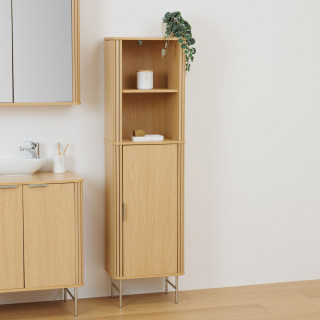 Colonne 1 porte et 2 niches effet bois clair LIORA - Beige