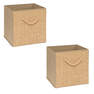 Lot de 2 boîtes de rangement effet rotin STEMY - L. 31 x l. 31 x H. 31 cm - Beige