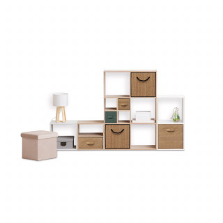 Lot de 2 boîtes de rangement effet rotin STEMY - L. 31 x l. 31 x H. 31 cm - Beige