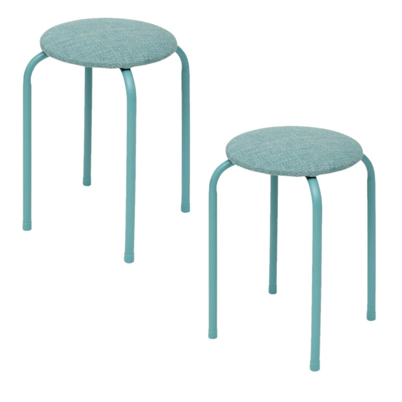 Lot de 2 tabourets d'appoint en métal et tissu chiné FLEXY - Vert Céladon Lot de 2 tabourets d'appoint en métal et tissu chiné FLEXY - Vert Céladon