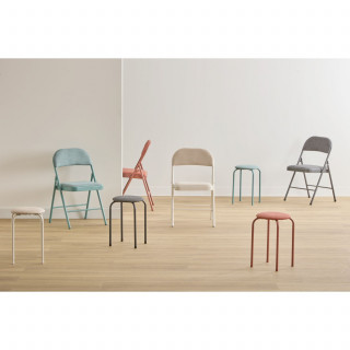 Lot de 2 tabourets d'appoint en métal et tissu chiné FLEXY - Vert Céladon