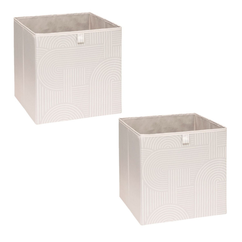 Lot de 2 boîtes de rangement ARCHE - L. 31 x l. 31 x H. 31 cm - Beige