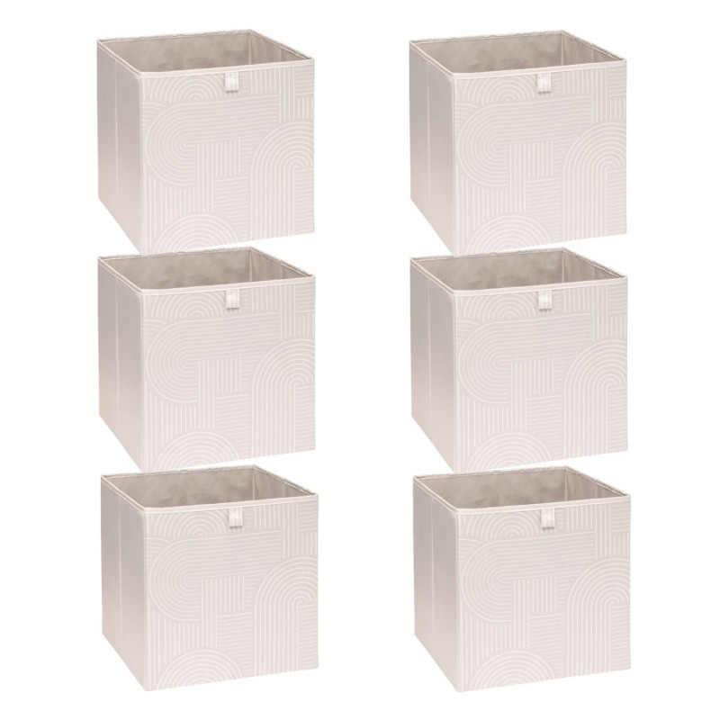 Lot de 6 boîtes de rangement ARCHE - L. 31 x l. 31 x H. 31 cm - Beige