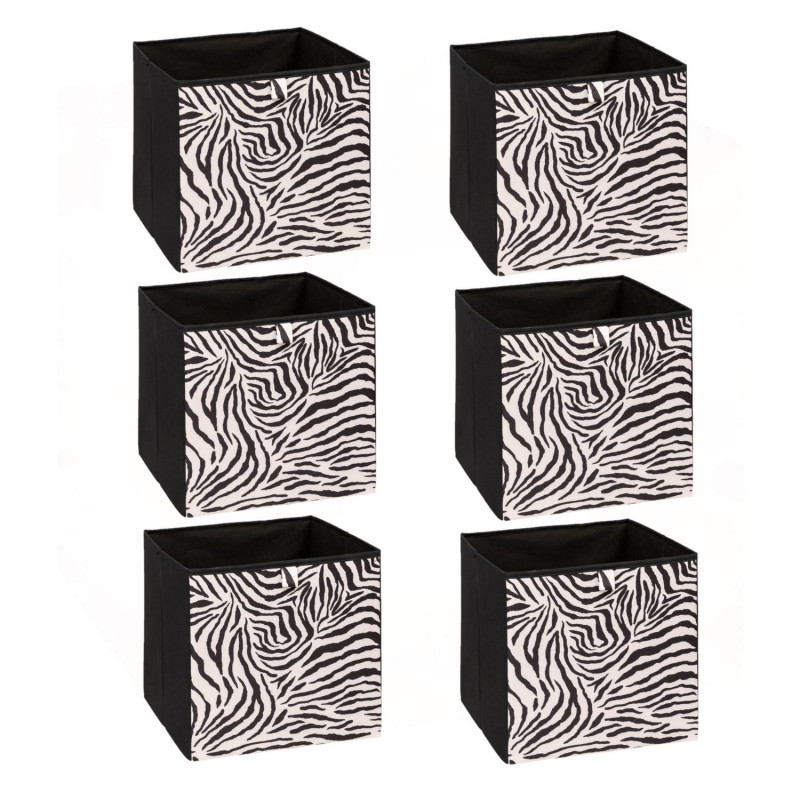 Lot de 6 boîtes de rangement ZEBRA - L. 31 x l. 31 x H. 31 cm - Noir Lot de 6 boîtes de rangement ZEBRA - L. 31 x l. 31 x H. 31 cm - Noir
