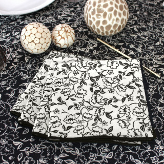 Lot de 4 serviettes de table écrues avec lignes noires LINETTE - 40 x 40 cm