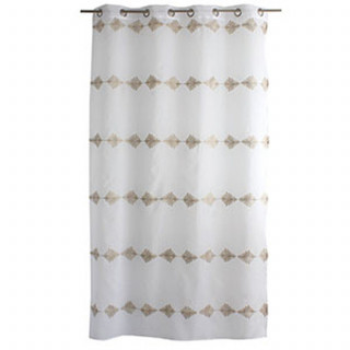 Voilage brodé horizontal EBENE - 140 x 240 cm - Blanc et beige