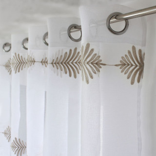 Voilage brodé horizontal EBENE - 140 x 240 cm - Blanc et beige
