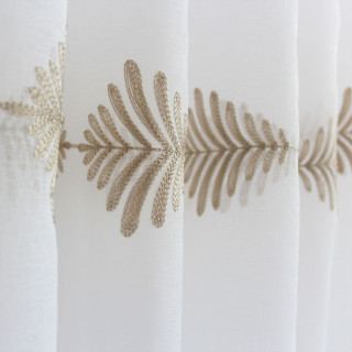 Voilage brodé horizontal EBENE - 140 x 240 cm - Blanc et beige