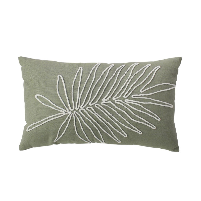 Coussin déhoussable brodé jungle MAMBO - 30 x 50 cm - Olive