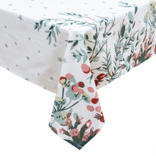 Nappe de Noël rectangulaire motifs branches et étoiles - 140 x 360 cm