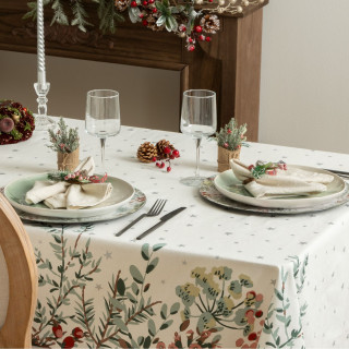 Nappe de Noël rectangulaire motifs branches et étoiles - 140 x 360 cm