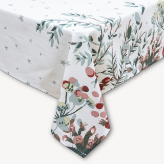 Nappe de Noël rectangulaire motifs branches et étoiles - 140 x 360 cm