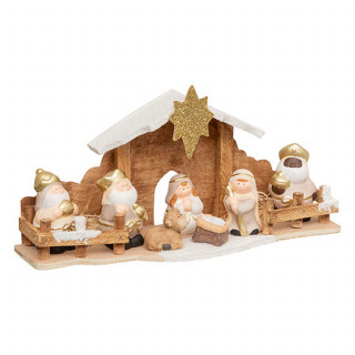 Crèche de Noël 7 santons en grès et bois