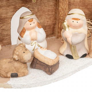 Crèche de Noël 7 santons en grès et bois