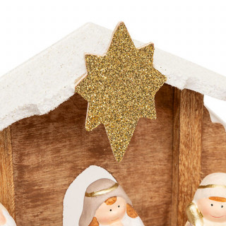 Crèche de Noël 7 santons en grès et bois