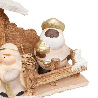 Crèche de Noël 7 santons en grès et bois