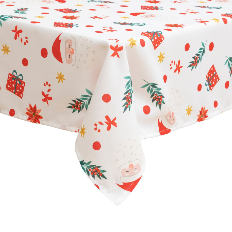 Nappe de Noël rectangulaire antitache motif Père Noël - 140 x 360 cm
