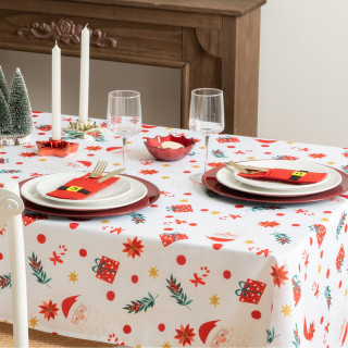 Nappe de Noël rectangulaire antitache motif Père Noël - 140 x 360 cm