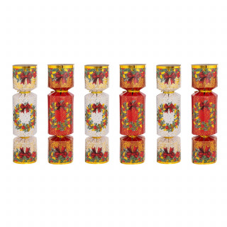 Lot de 6 crackers imprimés Couronne de Noël - Rouge et blanc