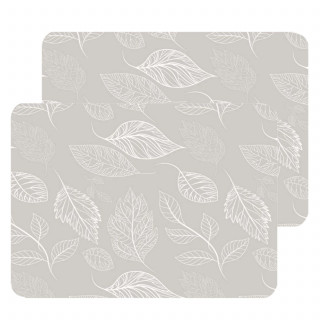 Lot de 2 sets de table motifs feuillage ROMIE - 28 x 43 cm - Beige et blanc