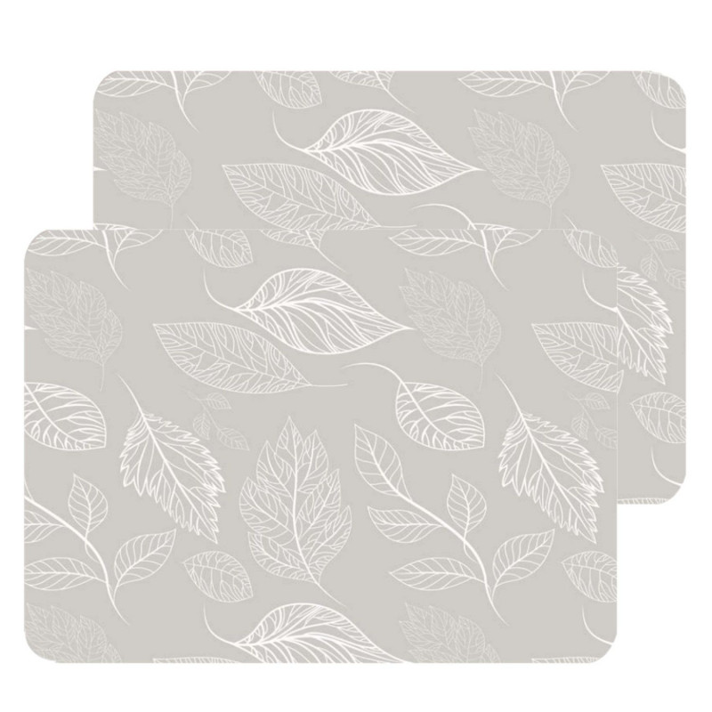 Lot de 2 sets de table motifs feuillage ROMIE - 28 x 43 cm - Beige et blanc