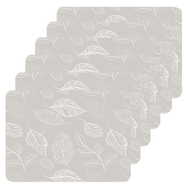 Lot de 6 sets de table motifs feuillage ROMIE - 28 x 43 cm - Beige et blanc