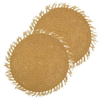 Lot de 2 sets de tables ronds en jute FILI - Diam. 38 cm - Marron