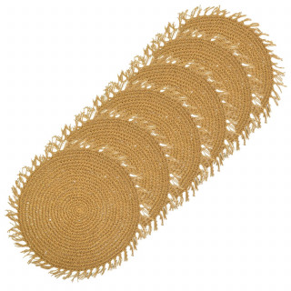 Lot de 6 sets de tables ronds en jute FILI - Diam. 38 cm - Marron