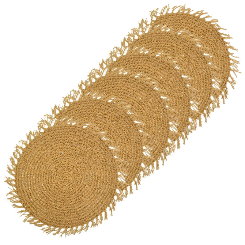 Lot de 6 sets de tables ronds en jute FILI - Diam. 38 cm - Marron