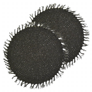 Lot de 2 sets de tables ronds en jute FILI - Diam. 38 cm - Noir