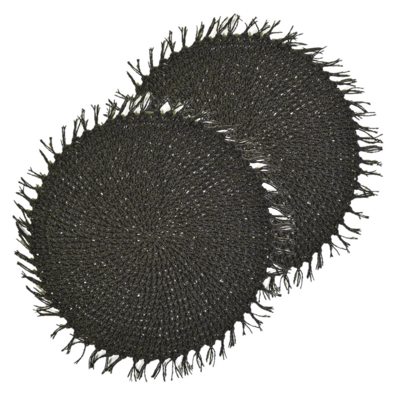 Lot de 2 sets de tables ronds en jute FILI - Diam. 38 cm - Noir