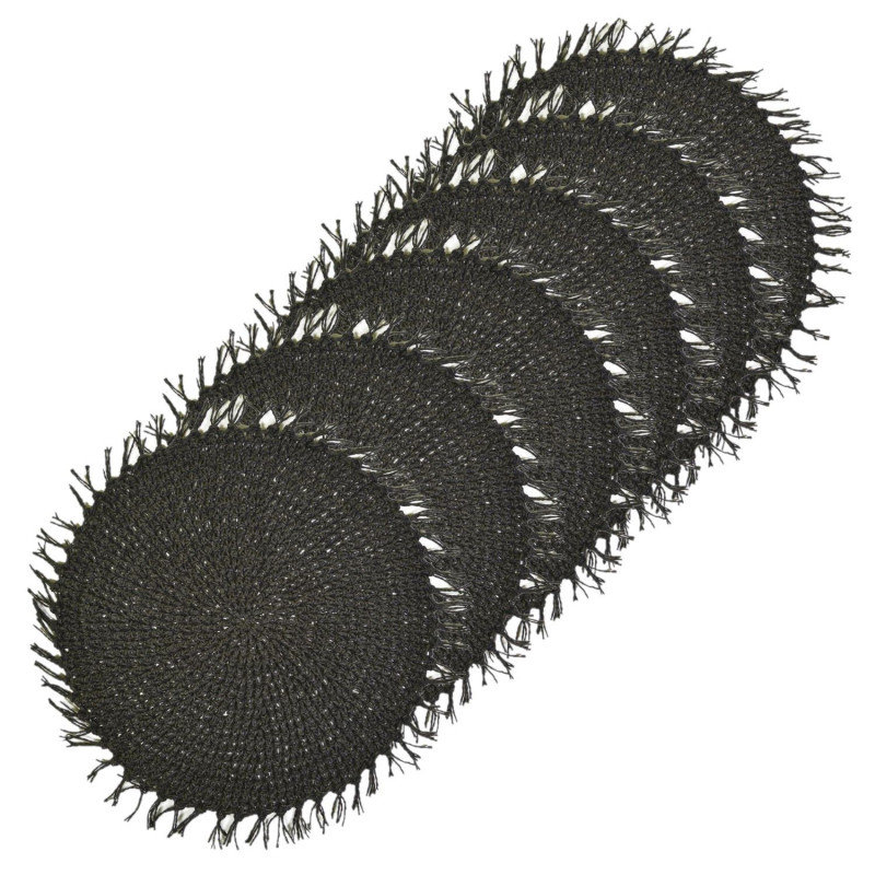 Lot de 6 sets de tables ronds en jute FILI - Diam. 38 cm - Noir