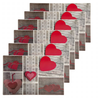 Lot 6x Set de table campagne Polycoeur - L. 43 x l. 28 cm - Gris