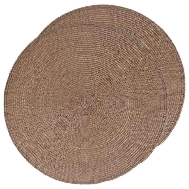Lot de 2 sets de table tressés ronds taupe - Diam. 38 cm