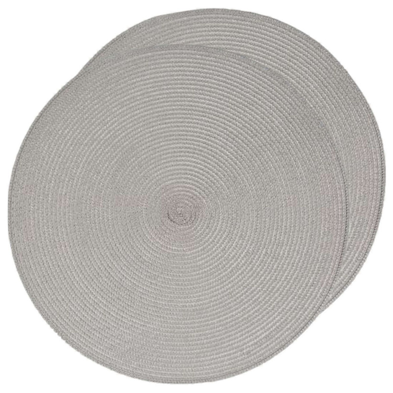 Lot de 2 sets de table tressés ronds gris clair - Diam. 38 cm