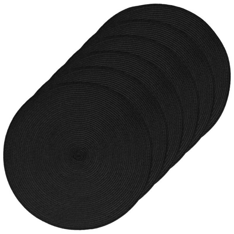 Lot 6x Set de table Tressé Rond - Diam. 38 cm - Noir